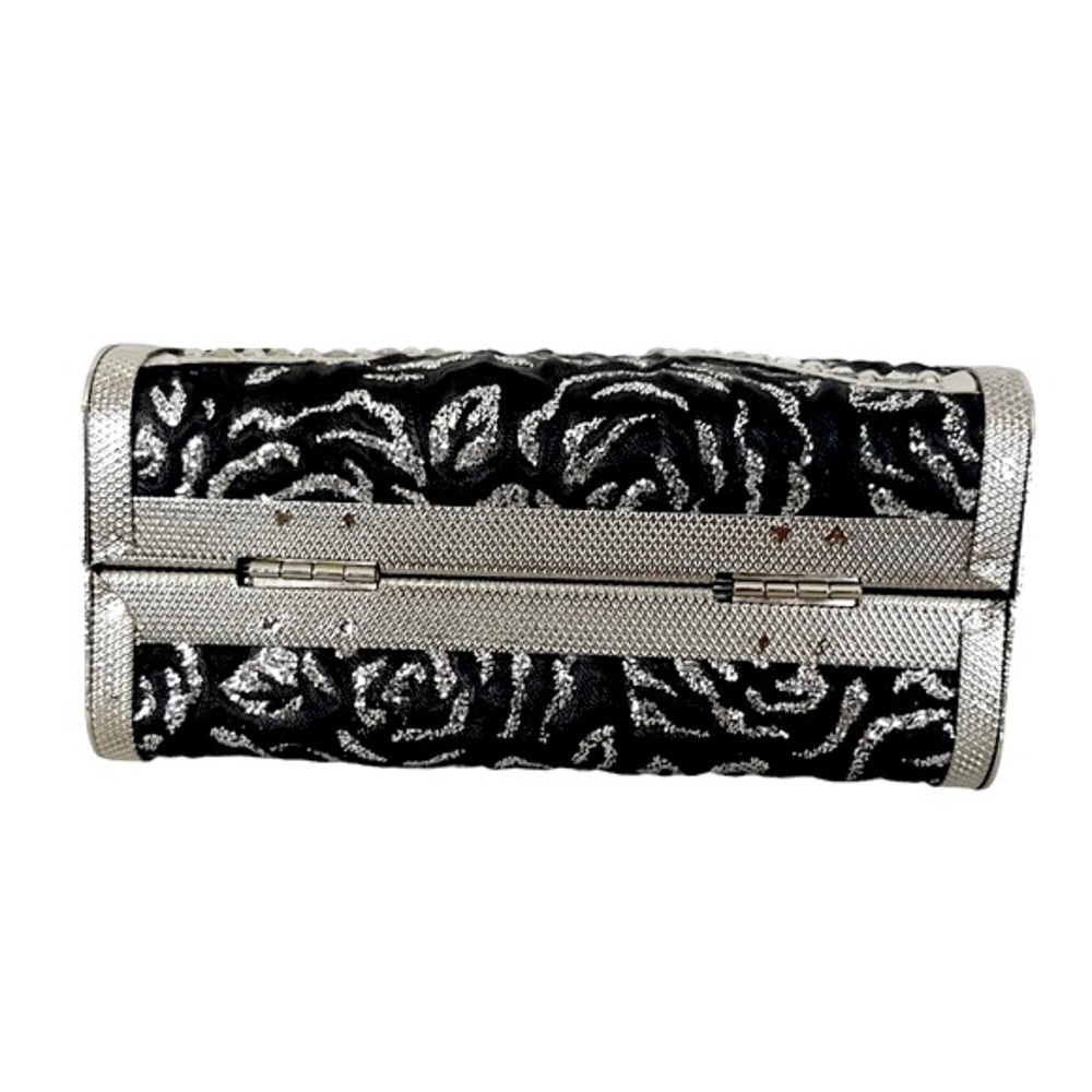 Y2K Ornate Silver Butterfly & Glitter Rose Fabric Clasp Top Mini Hard Bag - Picture 5 of 6